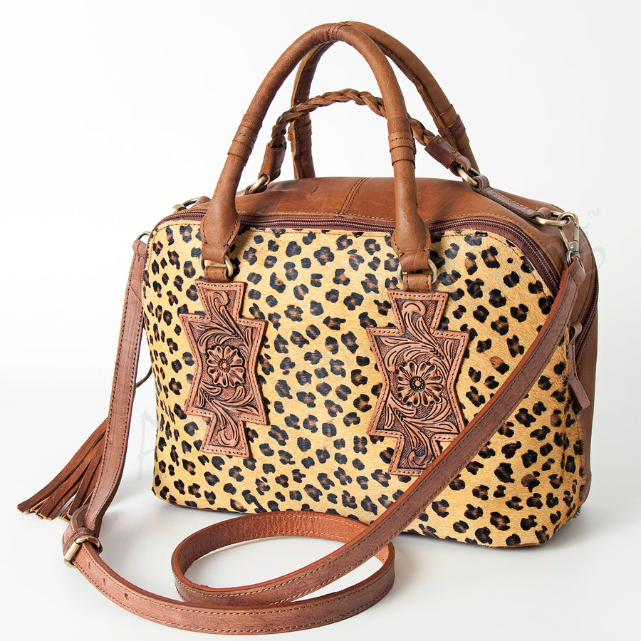 American Darling Western Hair-On Cowhide Tote Bag - Hand-Tooled Floral Leather Purse - Uhorse