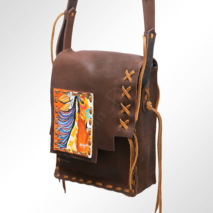 American Darling Cross body Bag, Hand-Painted Genuine Leather, Buck Stitched Western Bag with Fringes and YKK Zipper