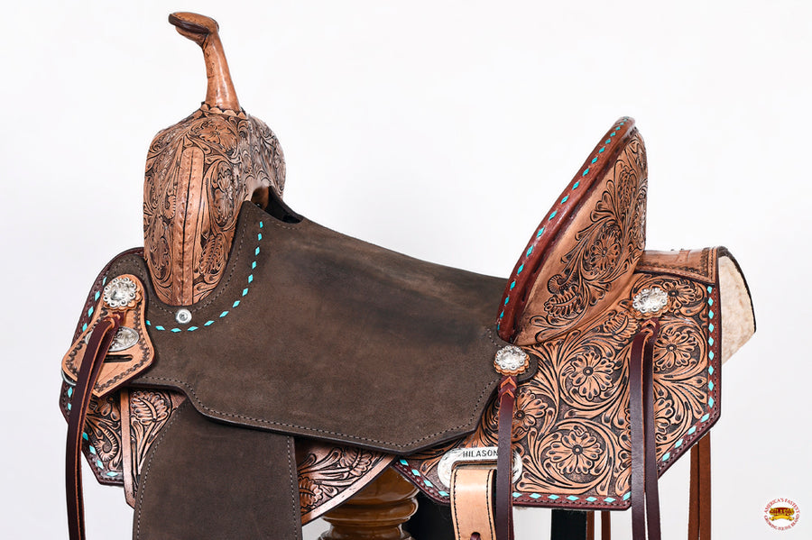 HILASON Flex Tree Western Horse Saddle in American Leather Barrel Trail | for Horses