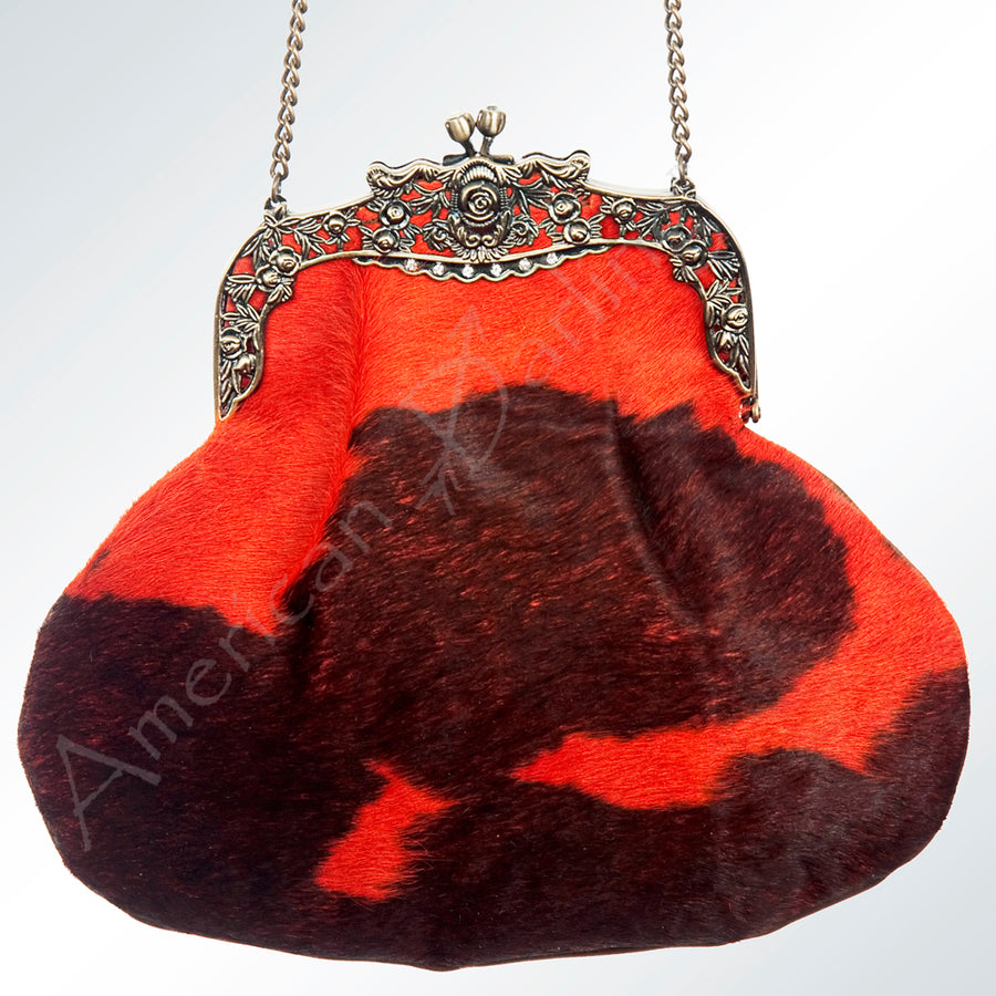 American Darling Coin Purse Bag Hair-On Cowhide Genuine Leather Western Pouch with Vintage Frame and Chain Strap