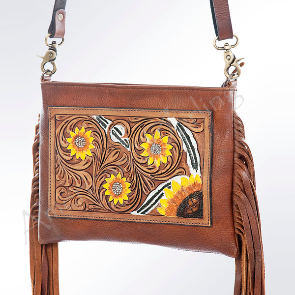 American Darling Floral Carved Tooled Genuine Leather Large Cross body Bag - Uhorse