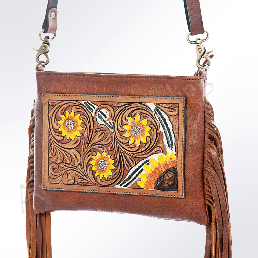 American Darling Floral Carved Tooled Genuine Leather Large Cross body Bag - Uhorse