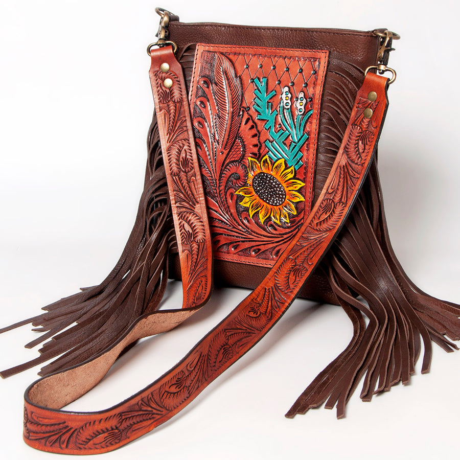 American Darling Hand Tooled Floral Carved Genuine Leather Cross body Bag - Uhorse