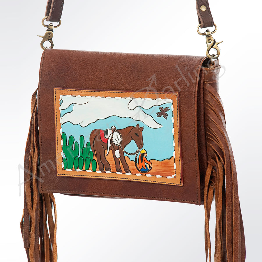 American Darling Hand Tooled Buck Stitched Genuine Leather Small Cross body Bag - Uhorse
