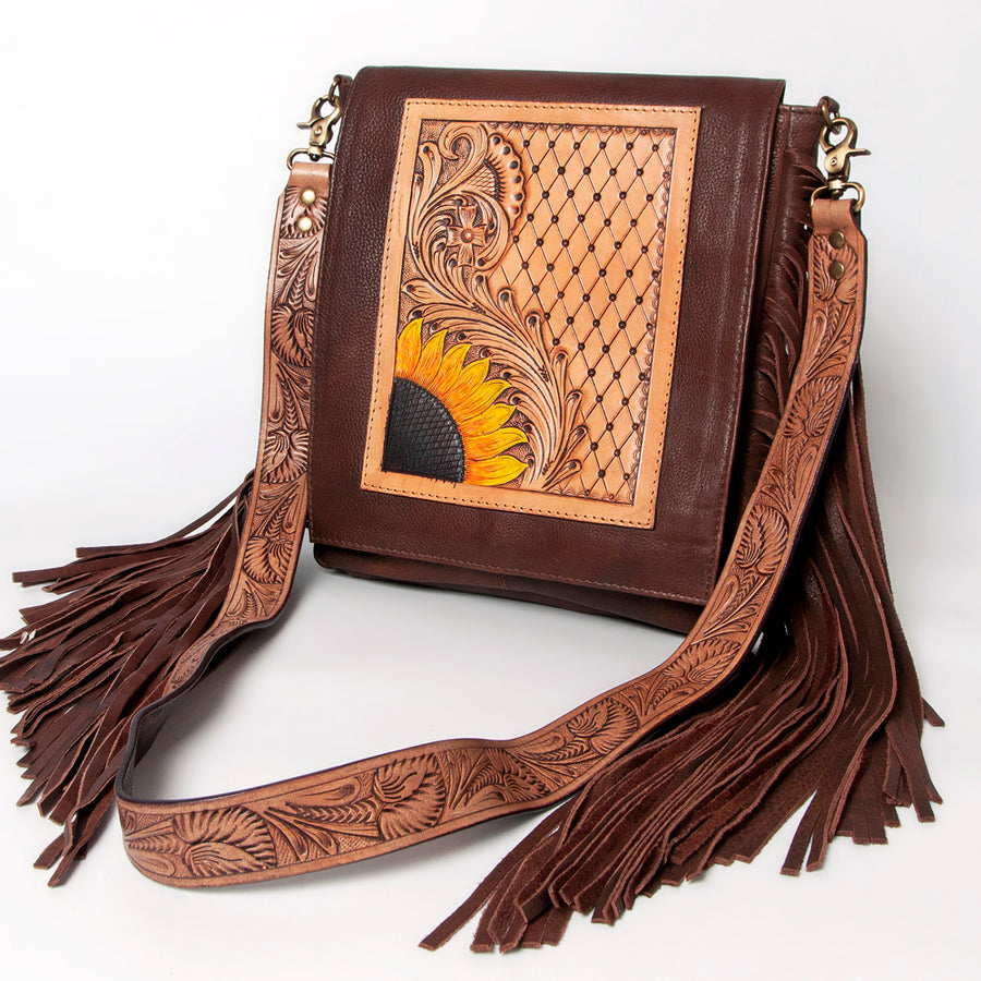 American Darling Hand Tooled Floral Carved Genuine Leather Cross body Bag - Uhorse