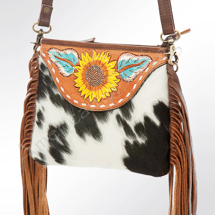 American Darling Hair-On Cowhide and Tooled Leather Buck Stitched Messenger Bag - Uhorse