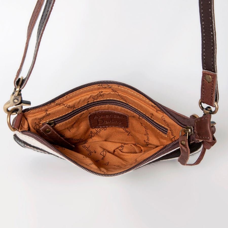 American Darling Small Cross body Bag Hair-On Cowhide Hand Tooled Genuine Leather with Fringes Western Purse