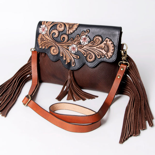 American Darling Hand Tooled Floral Carved Genuine Leather Messenger Bag - Uhorse