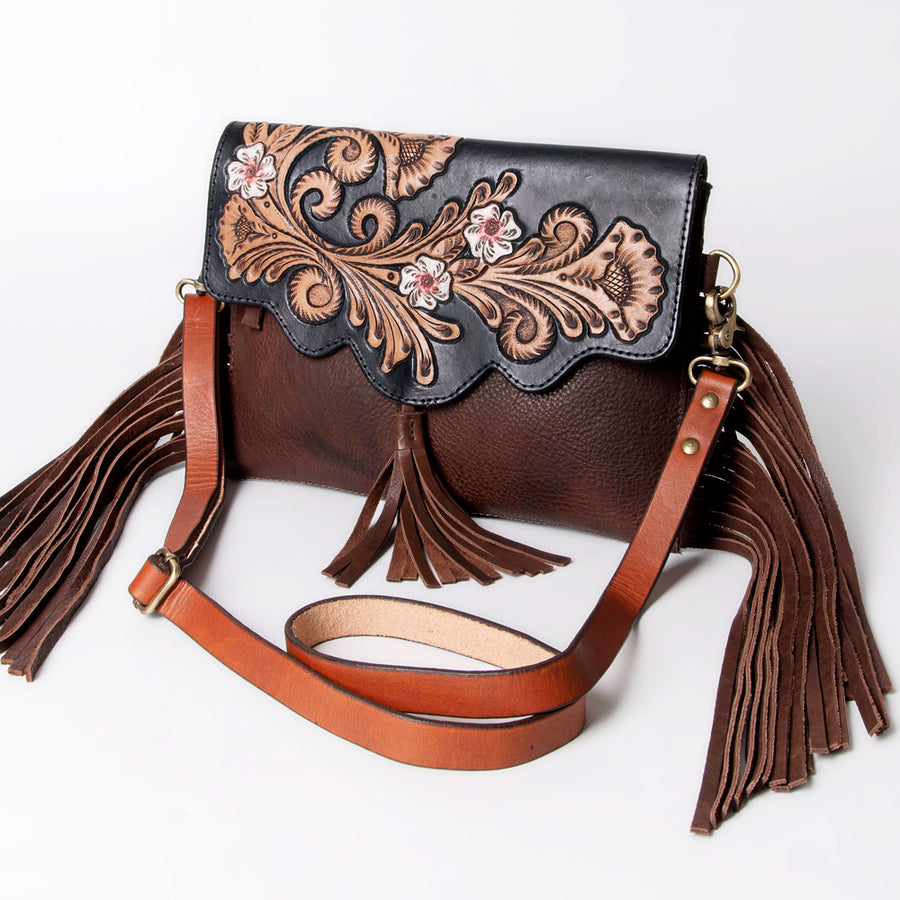 American Darling Hand Tooled Floral Carved Genuine Leather Messenger Bag - Uhorse