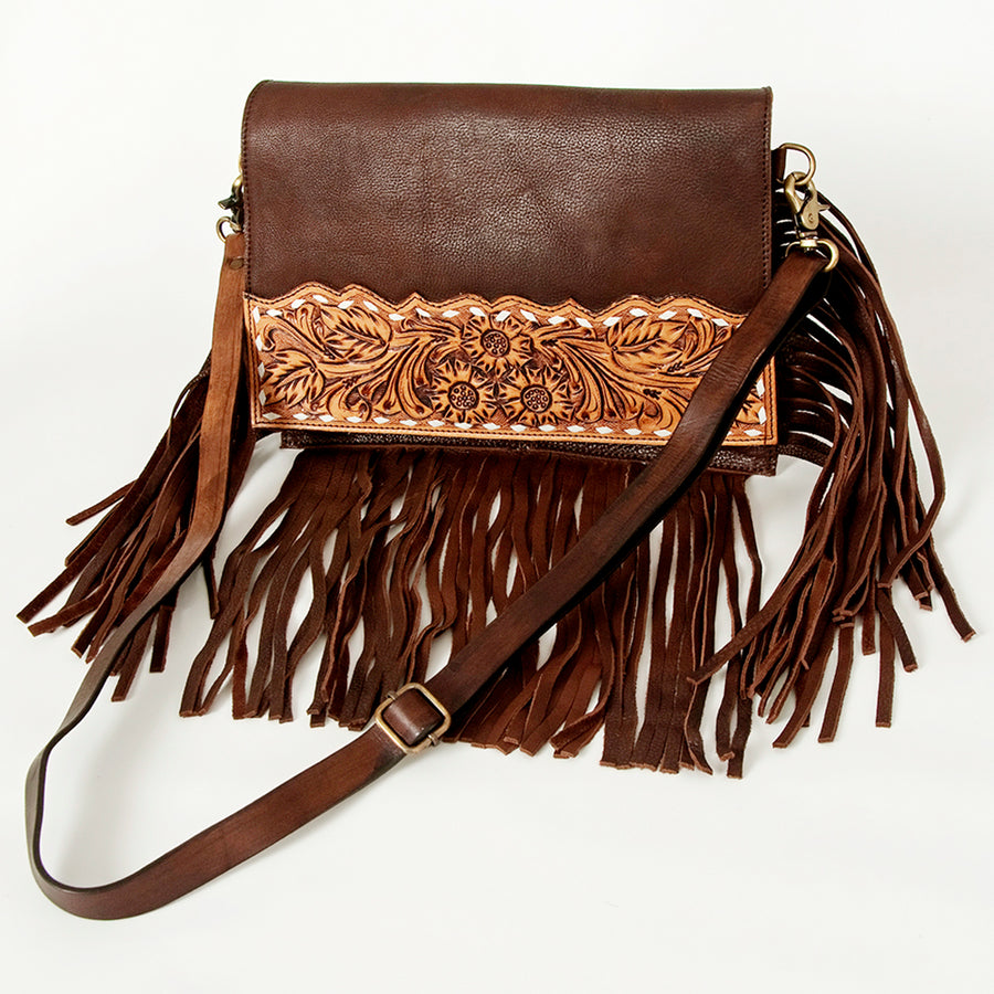 American Darling Hand Tooled Floral Carved Genuine Leather Large Cross body Bag - Uhorse