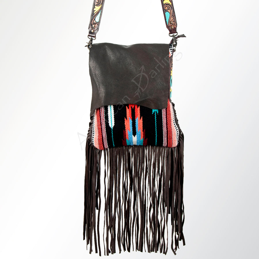 American Darling Messenger Saddle Blanket Fabric Genuine Leather Western Women Bag Handbag Purse | Cute