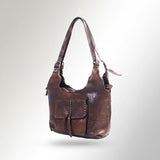 Spaghetti Western Swc125Brn Tote Vintage Handmade Drum Dyed Genuine European Cowhide Leather Women Bag Western Handbag Purse