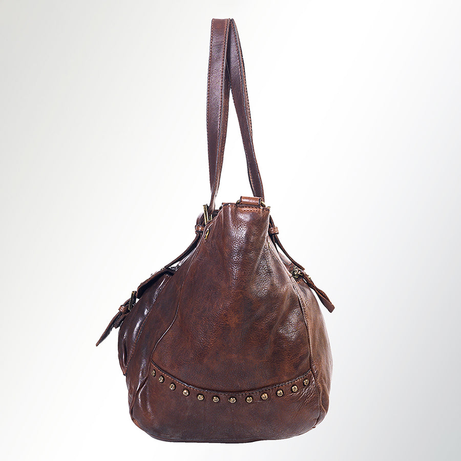 Spaghetti Western Swc126Brn Tote Vintage Handmade Drum Dyed Genuine European Cowhide Leather Women Bag Western Handbag Purse