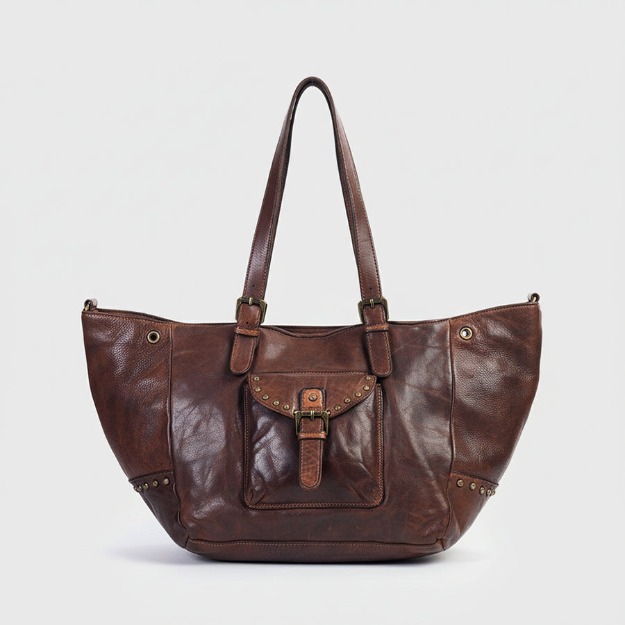 Spaghetti Western Swc126Brn Tote Vintage Handmade Drum Dyed Genuine European Cowhide Leather Women Bag Western Handbag Purse
