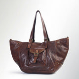 Spaghetti Western Swc126Brn Tote Vintage Handmade Drum Dyed Genuine European Cowhide Leather Women Bag Western Handbag Purse