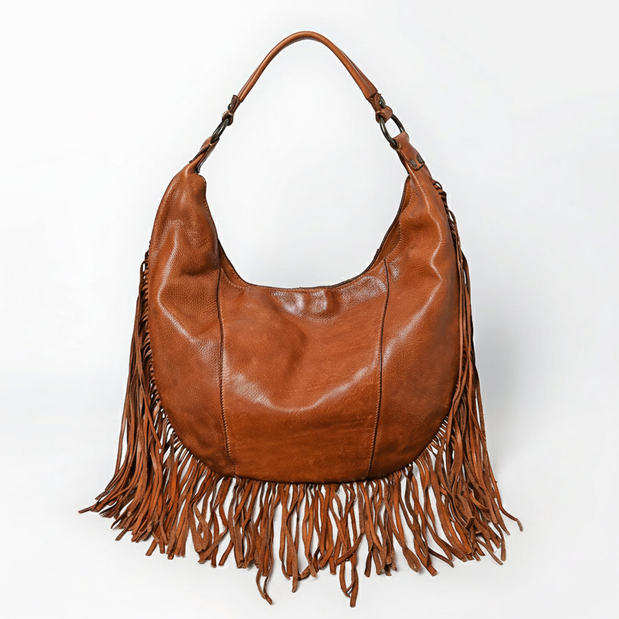 Spaghetti Western Swc127Tan Hobo Vintage Handmade Drum Dyed Genuine European Cowhide Leather Women Bag Western Handbag Purse