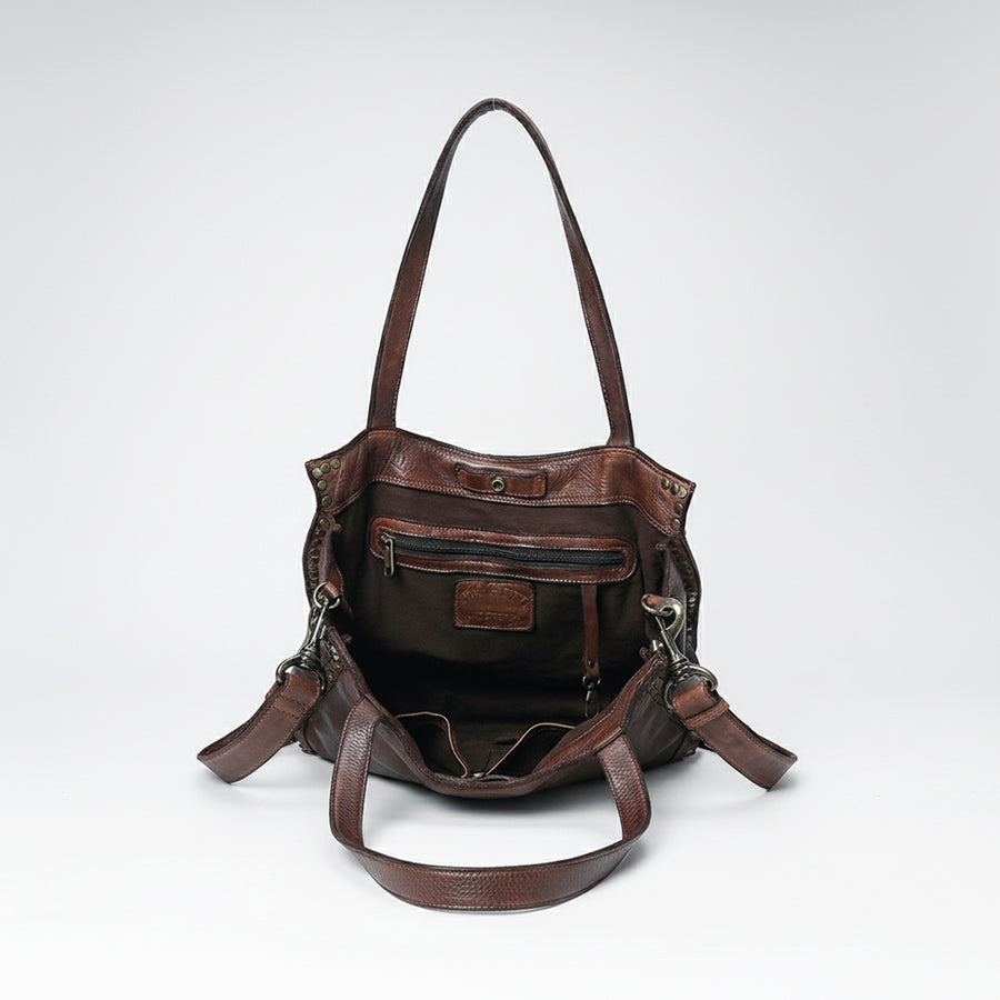 Spaghetti Western Swc133Brn Tote Vintage Handmade Drum Dyed Genuine European Cowhide Leather Women Bag Western Handbag Purse
