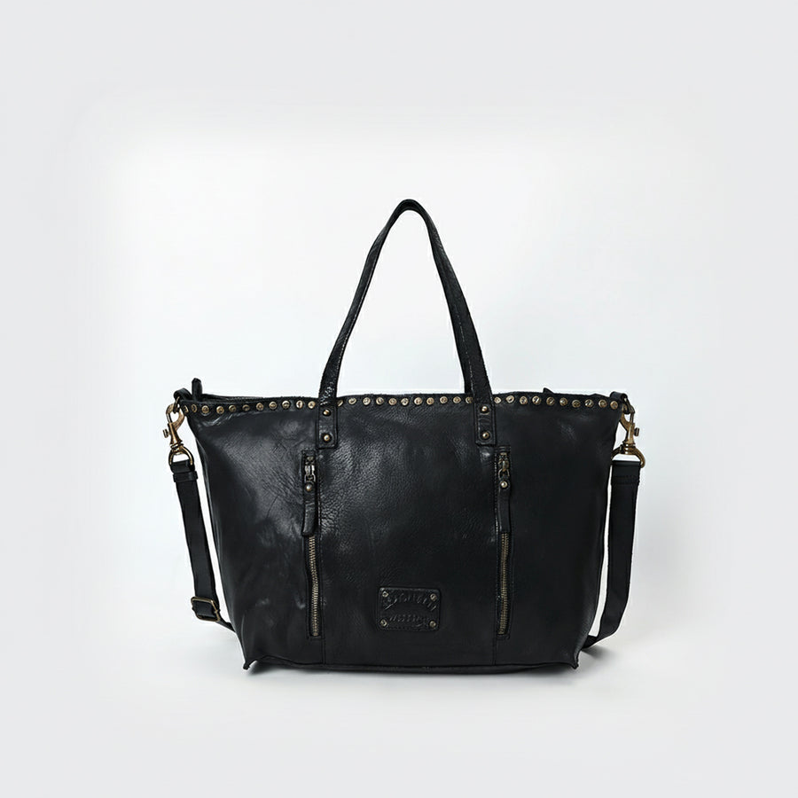 Spaghetti Western Swc135Ablk Tote Vintage Handmade Drum Dyed Genuine European Cowhide Leather Women Bag Western Handbag Purse