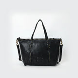 Spaghetti Western Swc135Ablk Tote Vintage Handmade Drum Dyed Genuine European Cowhide Leather Women Bag Western Handbag Purse