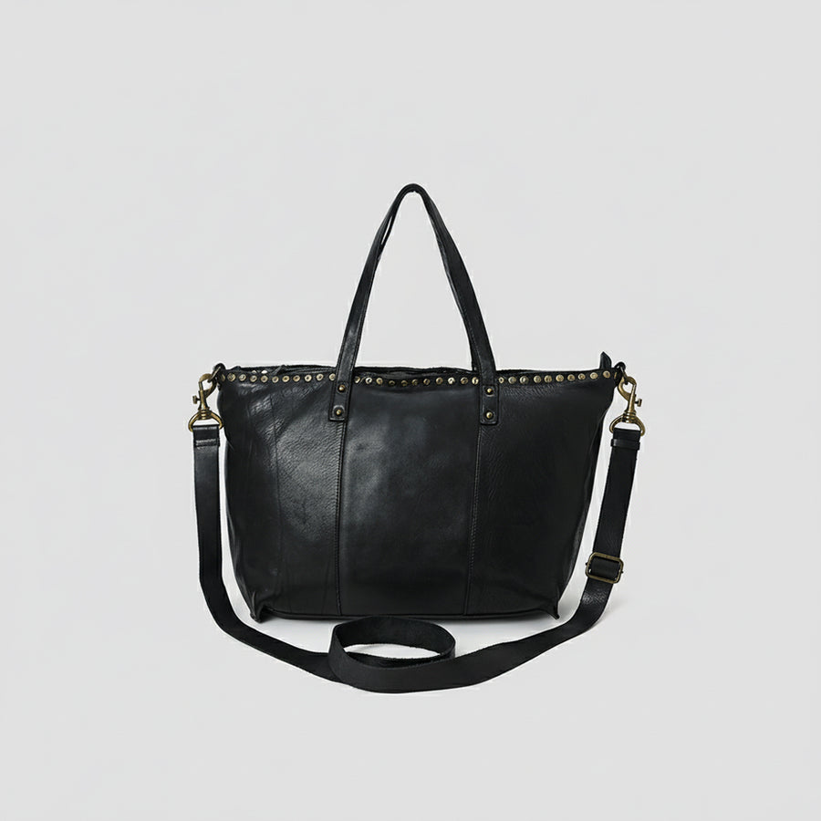 Spaghetti Western Swc135Ablk Tote Vintage Handmade Drum Dyed Genuine European Cowhide Leather Women Bag Western Handbag Purse