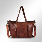 Spaghetti Western Swc135Btan Tote Vintage Handmade Drum Dyed Genuine European Cowhide Leather Women Bag Western Handbag Purse