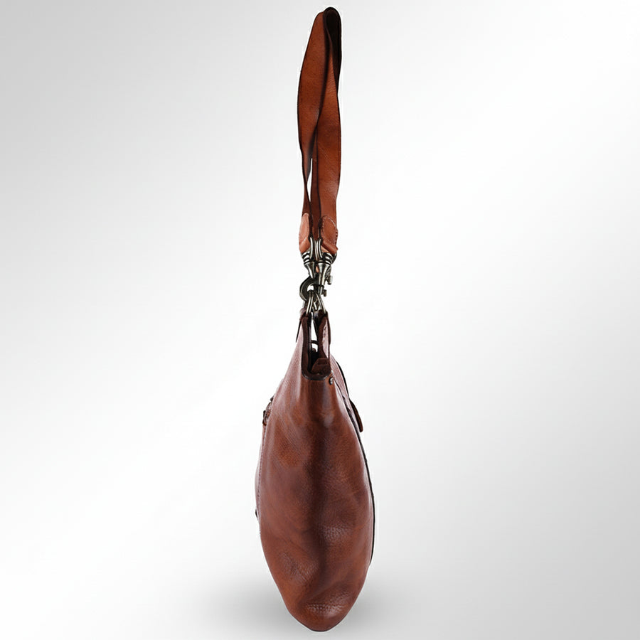 Spaghetti Western Swc136Btan Hobo Vintage Handmade Drum Dyed Genuine European Cowhide Leather Women Bag Western Handbag Purse
