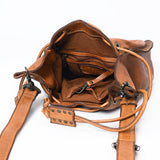 Spaghetti Western Swc137Tan Tote Vintage Handmade Drum Dyed Genuine European Cowhide Leather Women Bag Western Handbag Purse