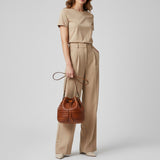 Spaghetti Western Swc138Btan Bucket Vintage Handmade Drum Dyed Genuine European Cowhide Leather Women Bag Western Handbag Purse