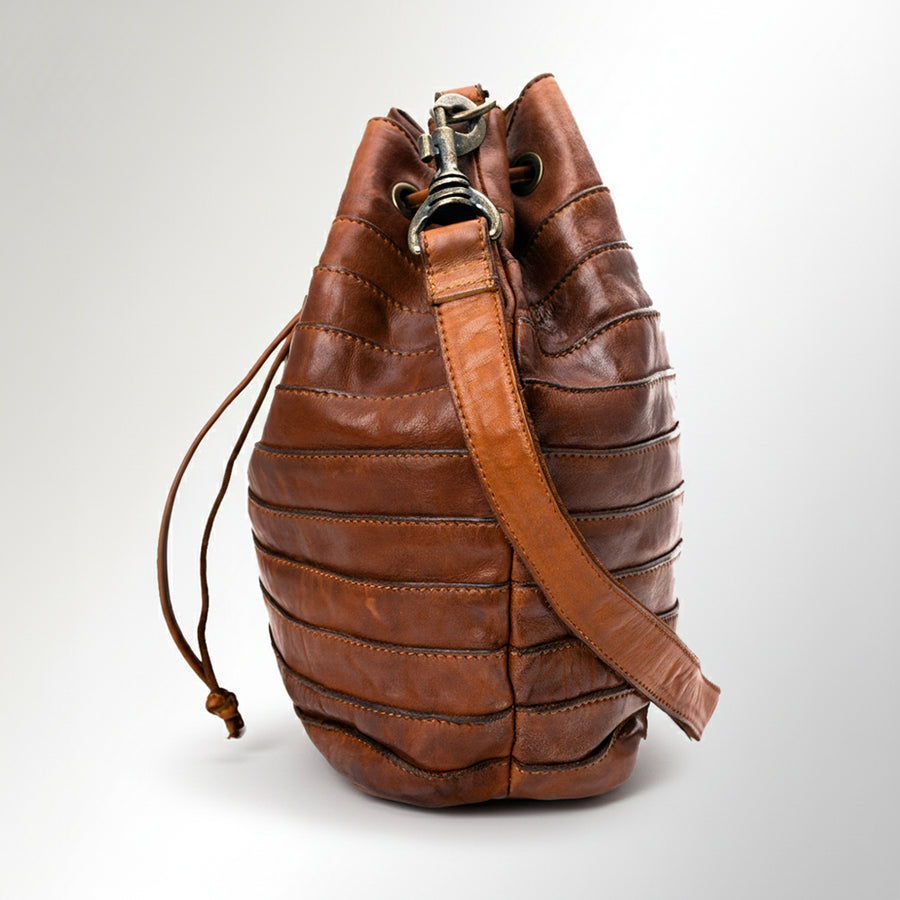 Spaghetti Western Swc138Bcg Bucket Vintage Handmade Drum Dyed Genuine European Cowhide Leather Women Bag Western Handbag Purse