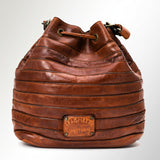 Spaghetti Western Swc138Btan Bucket Vintage Handmade Drum Dyed Genuine European Cowhide Leather Women Bag Western Handbag Purse