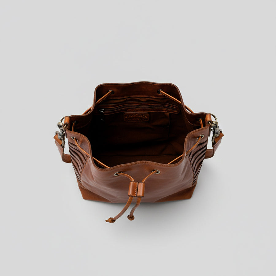 Spaghetti Western Swc138Bcg Bucket Vintage Handmade Drum Dyed Genuine European Cowhide Leather Women Bag Western Handbag Purse