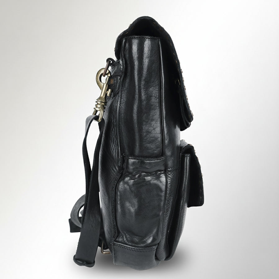 Spaghetti Western Swc139Blk Backpack Vintage Handmade Drum Dyed Genuine European Cowhide Leather Women Bag Western Handbag Purse