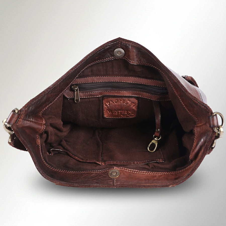 Spaghetti Western Swc140Brn Hobo Vintage Handmade Drum Dyed Genuine European Cowhide Leather Women Bag Western Handbag Purse