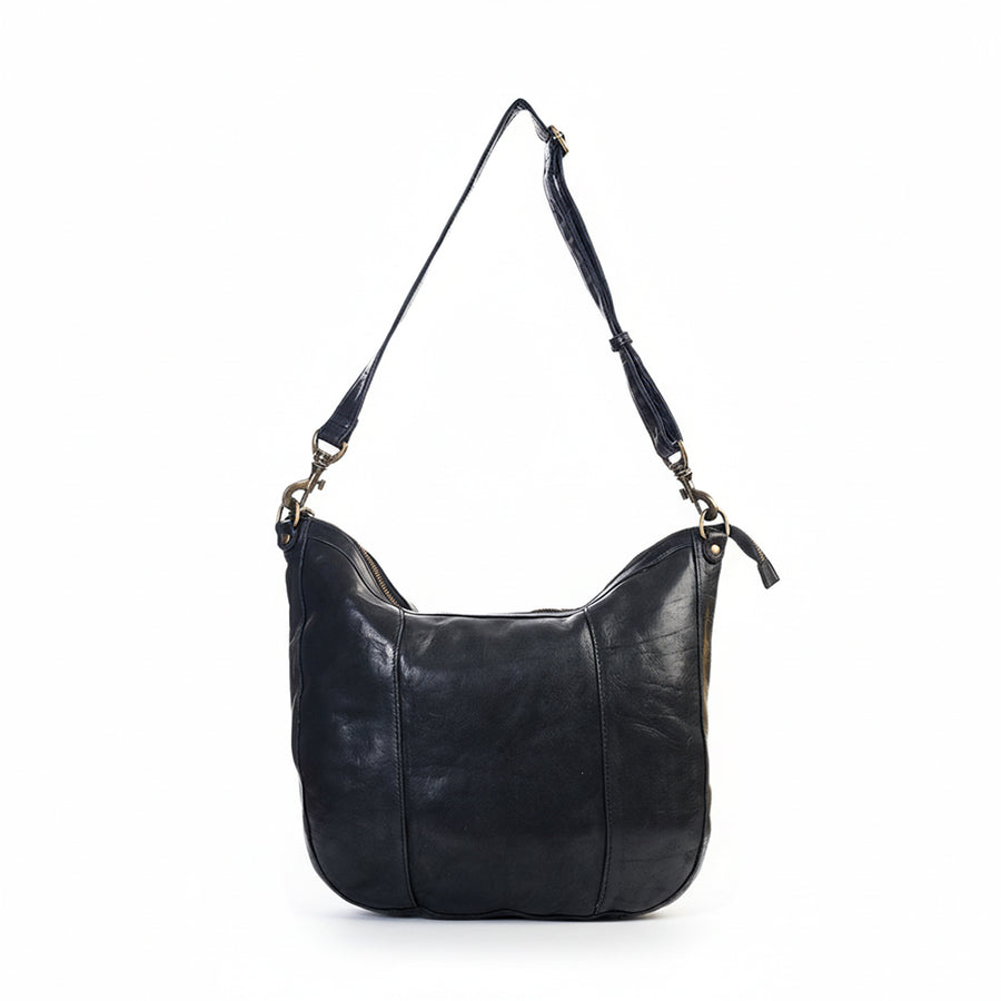 Spaghetti Western Swc143Blk Hobo Vintage Handmade Drum Dyed Genuine European Cowhide Leather Women Bag Western Handbag Purse