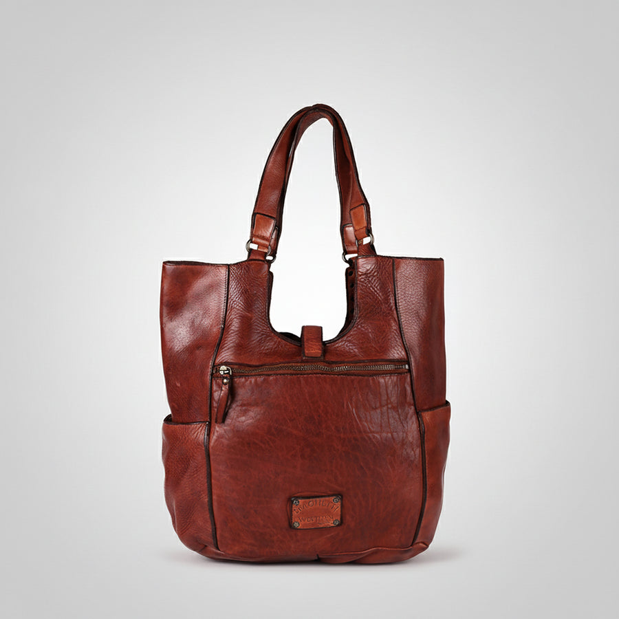 Spaghetti Western Swc144Acg Tote Vintage Handmade Drum Dyed Genuine European Cowhide Leather Women Bag Western Handbag Purse