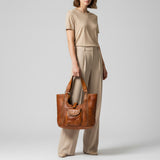 Spaghetti Western Swc144Btan Tote Vintage Handmade Drum Dyed Genuine European Cowhide Leather Women Bag Western Handbag Purse