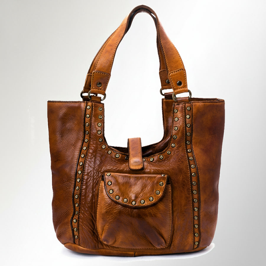 Spaghetti Western Swc144Btan Tote Vintage Handmade Drum Dyed Genuine European Cowhide Leather Women Bag Western Handbag Purse