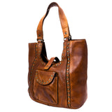 Spaghetti Western Swc144Btan Tote Vintage Handmade Drum Dyed Genuine European Cowhide Leather Women Bag Western Handbag Purse