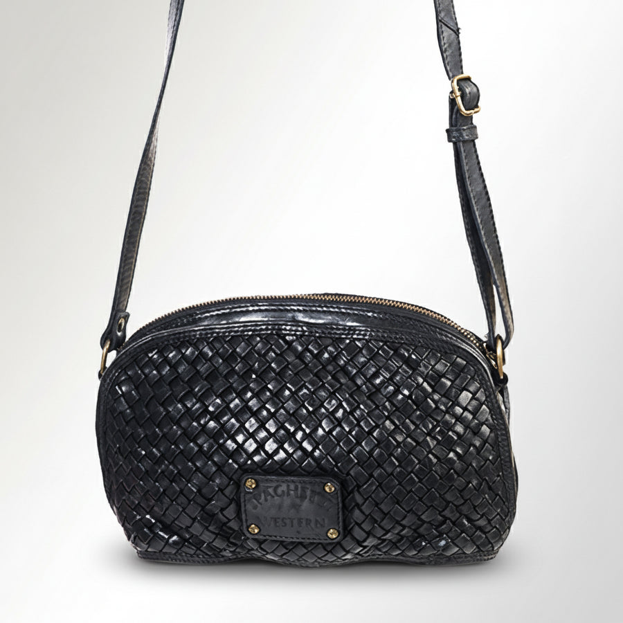 Spaghetti Western Swc148Blk Cross Body I Vintage Handmade Drum Dyed Genuine European Cowhide Leather Women Bag Western Handbag Purse