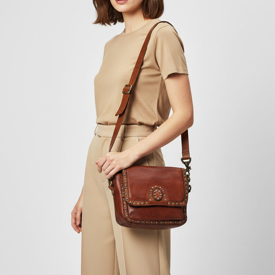 Spaghetti Western Swc149Cg Envelope Vintage Handmade Drum Dyed Genuine European Cowhide Leather Women Bag Western Handbag Purse