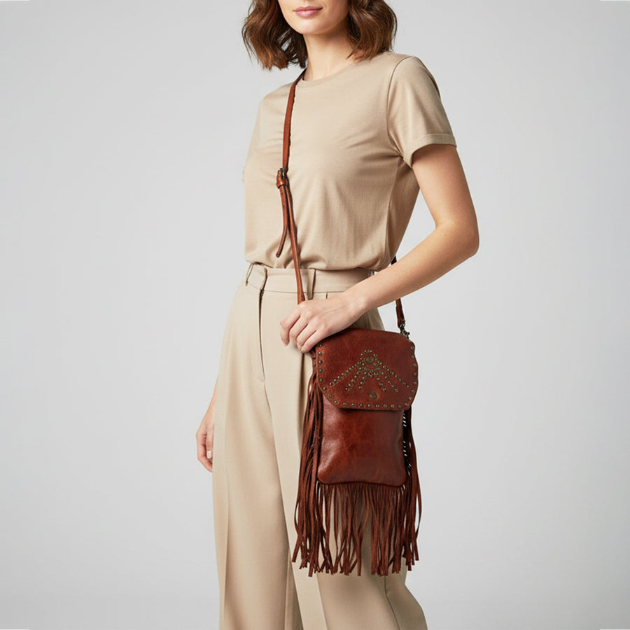 Spaghetti Western Swc150Cg  Messenger Vintage Handmade Drum Dyed Genuine European Cowhide Leather Women Bag Western Handbag Purse
