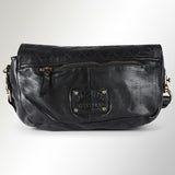 Spaghetti Western Swc151Blk Envelope Vintage Handmade Drum Dyed Genuine European Cowhide Leather Women Bag Western Handbag Purse