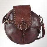 Spaghetti Western Swc152Brn Canteen Vintage Handmade Drum Dyed Genuine European Cowhide Leather Women Bag Western Handbag Purse