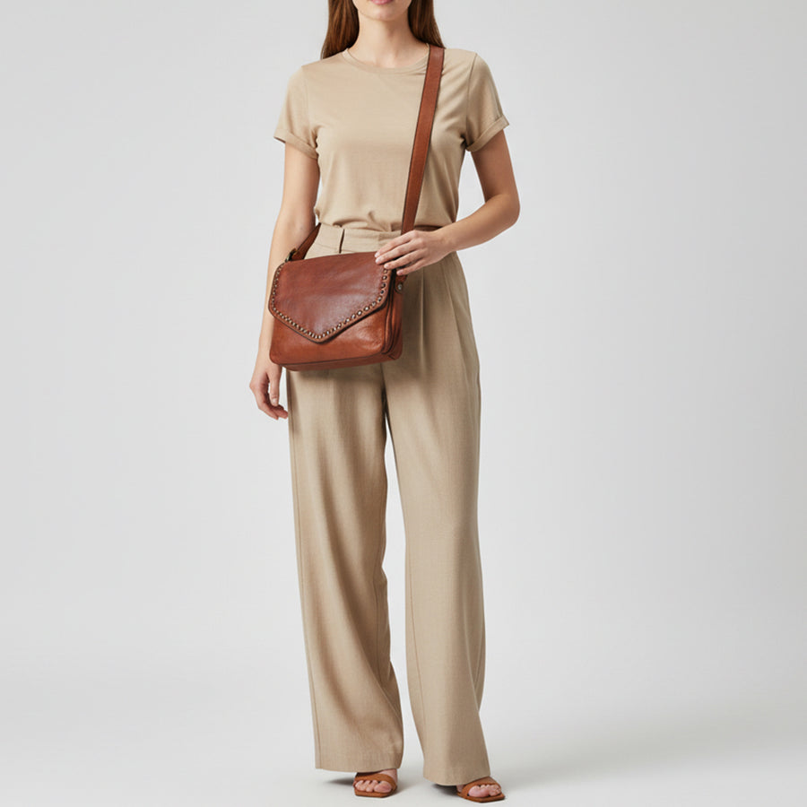 Spaghetti Western Swc153Cg Envelope Vintage Handmade Drum Dyed Genuine European Cowhide Leather Women Bag Western Handbag Purse