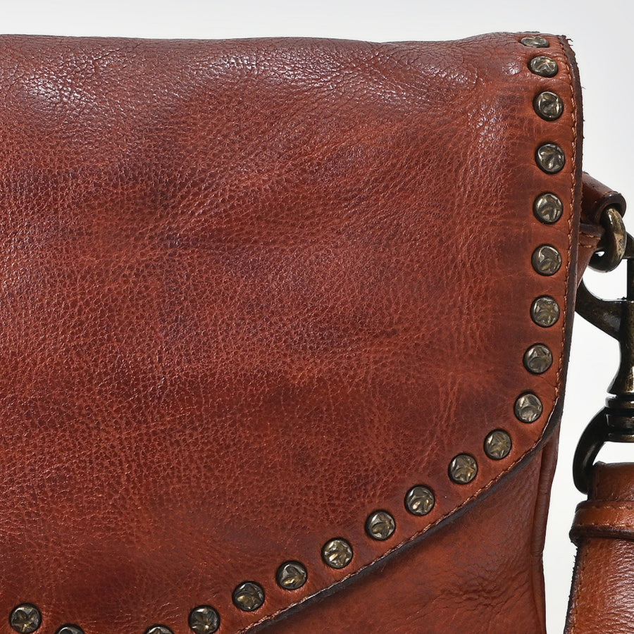 Spaghetti Western Swc153Cg Envelope Vintage Handmade Drum Dyed Genuine European Cowhide Leather Women Bag Western Handbag Purse