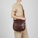 Spaghetti Western Swc157Bbrn Cross Body I Vintage Handmade Drum Dyed Genuine European Cowhide Leather Women Bag Western Handbag Purse