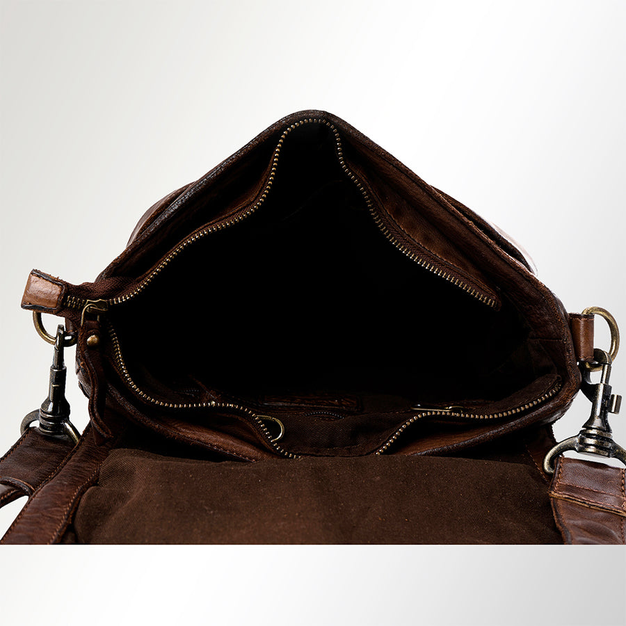 Spaghetti Western Swc160Brn Cross Body I Vintage Handmade Drum Dyed Genuine European Cowhide Leather Women Bag Western Handbag Purse