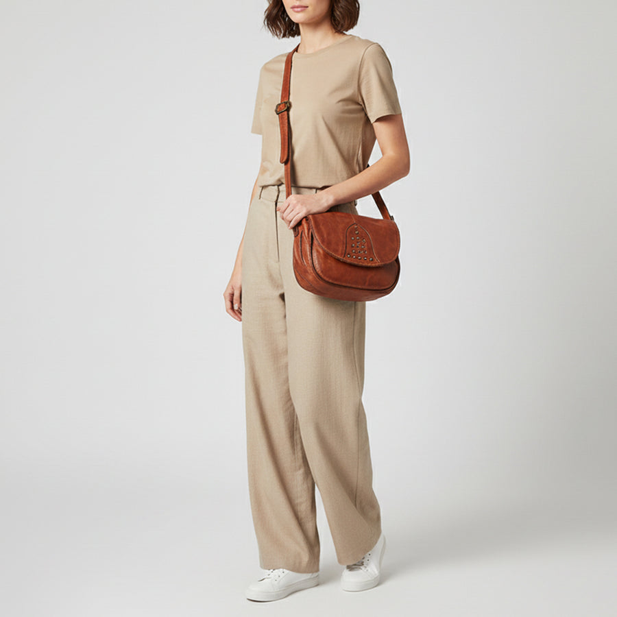 Spaghetti Western Swc161Cg Cross Body I Vintage Handmade Drum Dyed Genuine European Cowhide Leather Women Bag Western Handbag Purse
