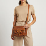 Spaghetti Western Swc162Tan Cross Body I Vintage Handmade Drum Dyed Genuine European Cowhide Leather Women Bag Western Handbag Purse