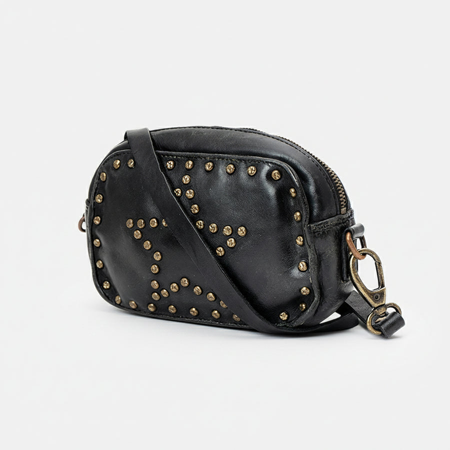 Spaghetti W. Swc166Blk Small Crossbody Vintage Handmade Drum Dyed by Hilason – Cowboy and equestrian accessories